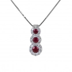 Collier Trilogie de Rubis et contour de Diamants Jeera Gioielli 00426