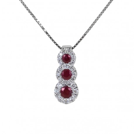 Trilogie-Halskette aus Rubinen und Umriss von Diamanten Jeera Gioielli 00426