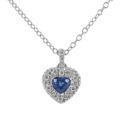 Collana con ciondolo Cuore Zaffiro 0.29 con contorno di diamanti 00430