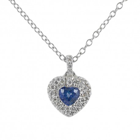 Collier avec pendentif coeur Saphir 0.29 avec contour diamant 00430