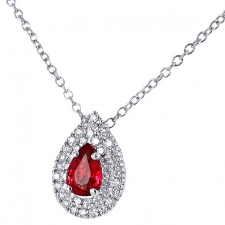 Gold necklace and pendant with Diamonds and Burma Ruby 00431
