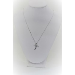 Collier femme en or blanc 18 kt avec pendentif en forme de croix