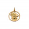 double sided blindfolded goddess pendant in satin finish in faceted circle in 18kt yellow gold C1272G