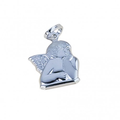 satin and polished hollow angel pendant in 18kt white gold C1283B