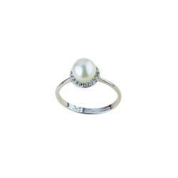 Ring mit Perle und Zirkonen aus 18 kt Weißgold A2442B