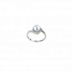 anello con perla e zirconi in oro bianco 18 kt A2443B