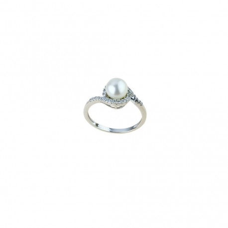 Ring mit Perle und Zirkonen aus 18 kt Weißgold A2443B