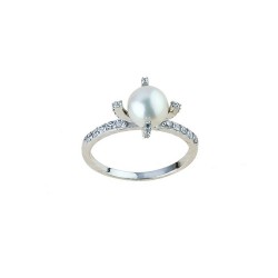 anello con perla e zirconi in oro bianco 18 kt A2444B