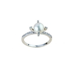 anello con perla e zirconi in oro bianco 18 kt A2444B