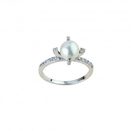 ring with pearl and zircons in 18 kt white gold A2444B