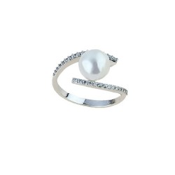anello con perla e zirconi in oro bianco 18 kt A2445B