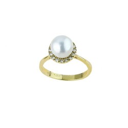 anello con perla e zirconi in oro giallo 18 kt A2447G
