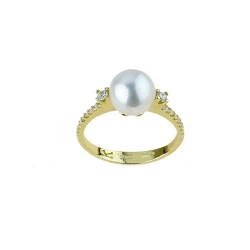 anello con perla e zirconi in oro giallo 18 kt A2448G