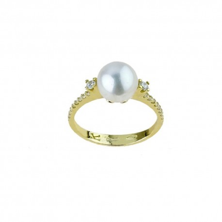 ring with pearl and zircons in 18 kt yellow gold A2448G