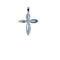 woman cross with satin plate and central zirconia cross in 18kt white gold C1356B
