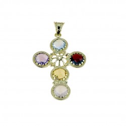 woman cross with worked edge and colored stones in 18kt white gold C1358G