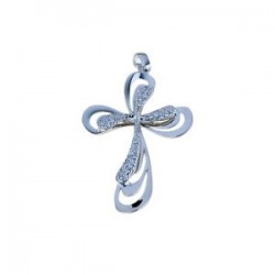 woman cross with polished cutout plate and central zircon cross in 18kt white gold C1357B