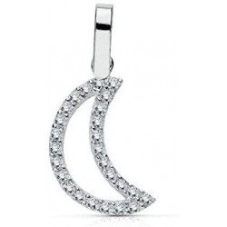 pendentif demi-lune avec zircone cubique en or blanc 18 carats C1400B