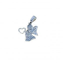 pave angel pendant of cubic zirconia with openwork heart in 18kt white gold C1406B
