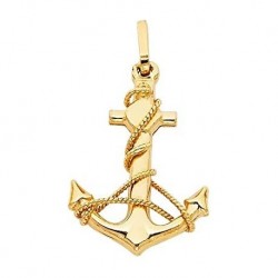 pendentif ancre polie avec corde travaillée en or jaune 18 carats C1303G