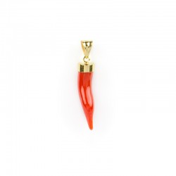 pendentif corne avec corail en or jaune 18 carats C3295G