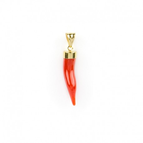 pendentif corne avec corail en or jaune 18 carats C3295G