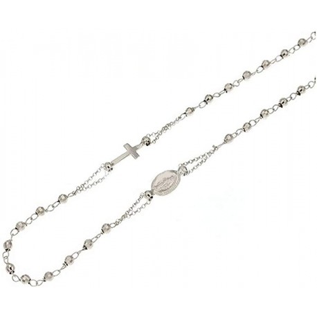 catenina rosario girocollo con grani sfaccettati in oro bianco C1940B