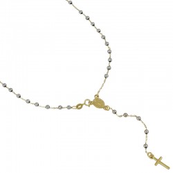 catenina rosario con grani lucidi in oro bianco e giallo C1948BG