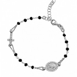rosary bracelet in white gold with black spinel grains BR1967B