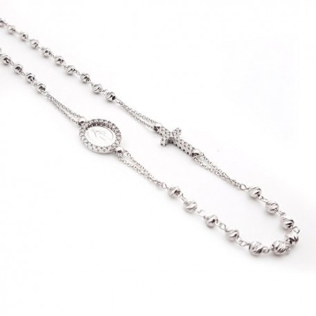 rosary chain necklace in white gold with worked grains C1977B