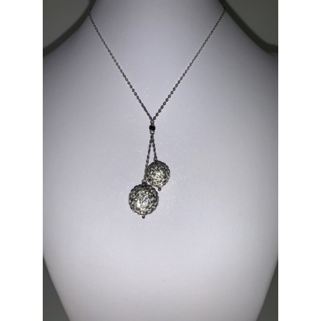 necklace in white gold with white balls and stras