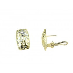 Rectangular perforated rounded earrings with clip and pin O2047BG