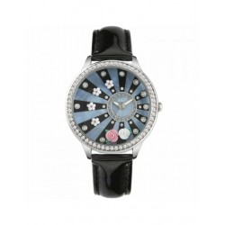 Montre Only Time Femme Didofa 'Roses DF-3016A Cadran avec Fleurs en Cuir Noir