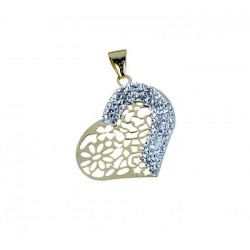 Cut out heart pendant with flowers and zircons C1326G