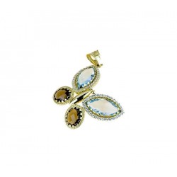 Butterfly pendant with colored stones and zircons C1417G