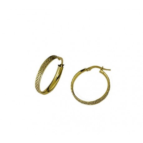 Flat dotted barrel hoops earrings with shiny edges O3252G