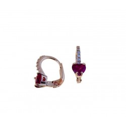 earrings with red heart stone and zircons with monachina hook O3099R