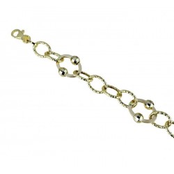 chain bracelet with knurled and shiny oval links with faceted spheres BR927G