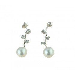 Boucles d'oreilles pendantes perle et zircon O2089B