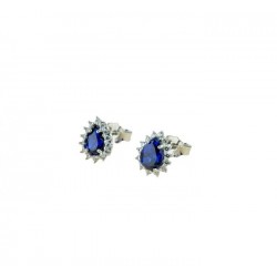 Teardrop earrings with blue stone and zirconia border O2166B