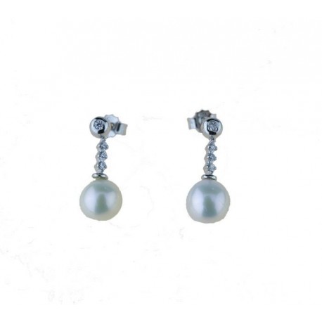 Boucles d'oreilles avec perle et pendentif zircons O2965B