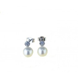 Boucles d'oreilles avec perle et patch pavé de zircons O2968B
