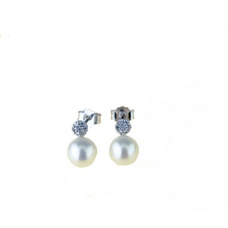 Earrings with pearl and zircon pave patch O2968B