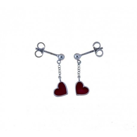 Rote Emaille-Ohrringe mit Herzanhänger O3091B