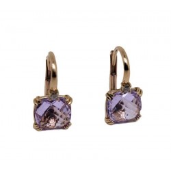 Ohrringe mit violettem Stein und Zirkon mit Monacohaken O3368R
