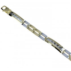 Bracelet with alternating polished and satin-finished boxed plates BR873BC