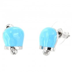 AmoCapri Earrings In Metal Good Luck Bell With Blue Enamel And Crystals