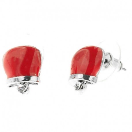 I Love Capri Earrings In Metal With Good Luck Bell Red Enamel And Crystals