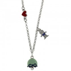 Halskette „I Love Capri“ mit Metallglocke und zentraler Schleife sowie Anhängern in Kinder- und Herzform