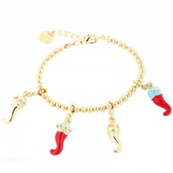 Bracelet I Love Capri En Métal Pendentifs Cornes Porte-bonheur Ornés D'émaux Colorés